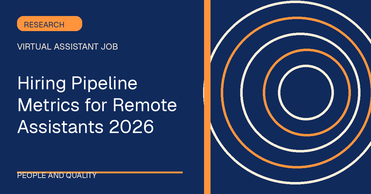 Hiring Pipeline Metrics for Remote Assistants 2026 illustrated with orbit shapes in the blue-orange palette