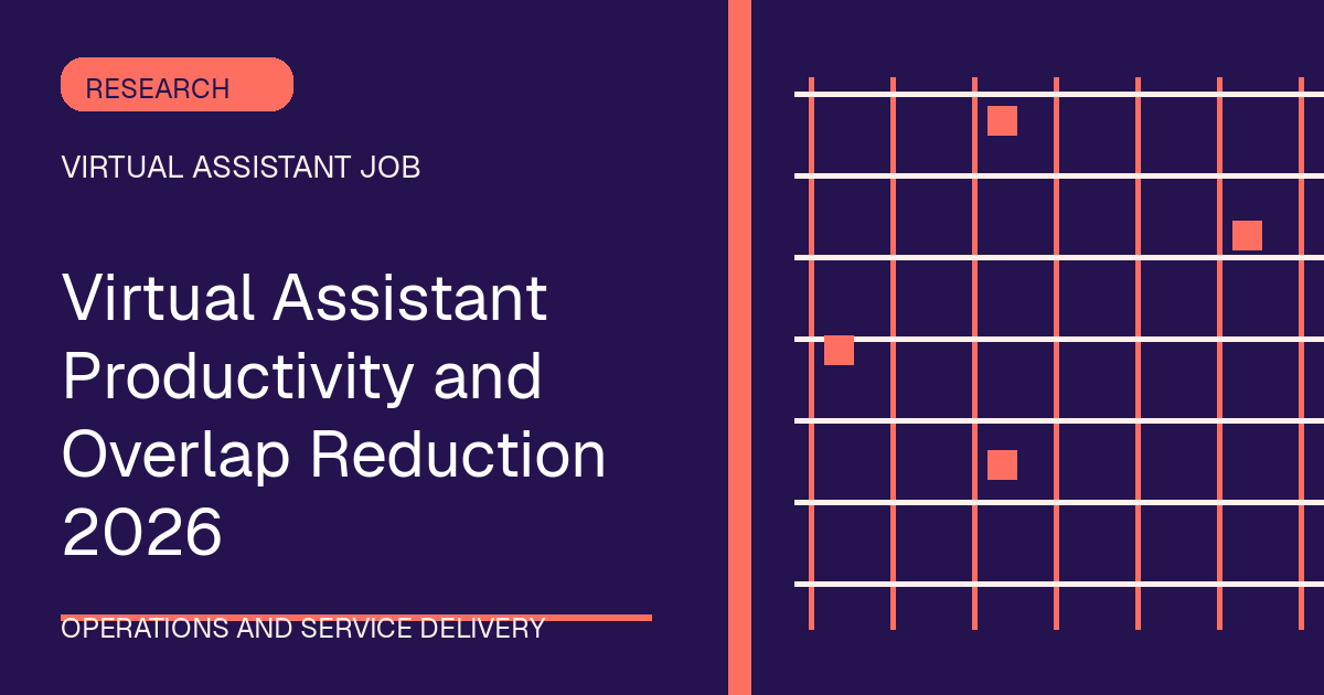 Virtual Assistant Productivity and Overlap Reduction 2026 illustrated with grid shapes in the indigo-coral palette